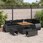 vidaXL 9 Delars Trädgårdsoffset med Kuddar Svart Poly Rattan Akacia