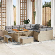 vidaXL 12-delars trädgårdsoffaset med kuddar Beige Poly Rattan Akacia