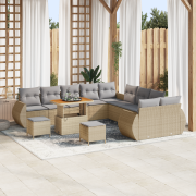 vidaXL 13-delars trädgårdsoffaset med kuddar Beige Poly Rattan