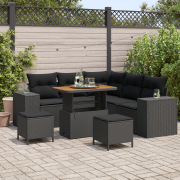 vidaXL 8-delat trädgårdsoff set med kuddar svart poly rattan akacia