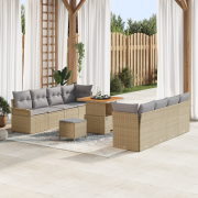 vidaXL 11-delat Trädgårdsoffaset med Kuddar Beige Polyrotting Akacia
