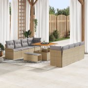 vidaXL 11-delat trädgårdsoffa med kuddar beige poly rotting akacia
