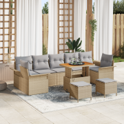 vidaXL 10-delad trädgårdsoffasett med kuddar Beige Polyrotting Akacia