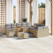 vidaXL 13-delars trädgårdsofabordset med kuddar Beige Poly Rattan Akac...