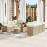 vidaXL 11 Delar Trädgårdsoffset med Kuddar Beige Poly Rattan Akacia
