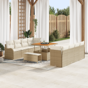 vidaXL 11 Delar Trädgårdssoffa Set med Kuddar Beige Poly-Rotting Akaci...