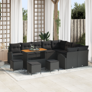 vidaXL 13-delat trädgårdsofa-set med kuddar Svart Poly Rattan Acacia