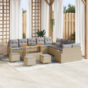 vidaXL 14 Delar Trädgårdsoffaset med kuddar Beige Konstrotting Akacia