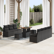 vidaXL 10-delat trädgårdsofa-set med kuddar svart poly rattan akacia