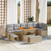 vidaXL 9-delat trädgårdsoffas med kuddar beige poly rattan akacia