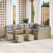 vidaXL 13-delat trädgårdsoffas med kuddar, beige poly rattan, akacia