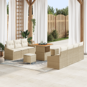 vidaXL 10-delars trädgårdssoffa med kuddar beige polyrotting akacia