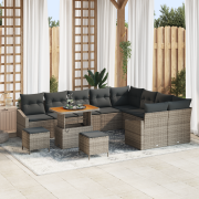 vidaXL 12-delat trädgårdssoffset med kuddar Grå Poly Rattan Acacia