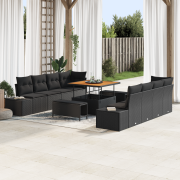 vidaXL 11 delar Trädgårdsoff set med kuddar Svart Poly Rattan Akacia