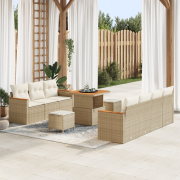 vidaXL 10-delat trädgårdsoffset med kuddar beige poly rattan akacia
