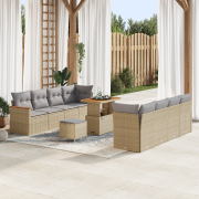 vidaXL 11-delars trädgårdsoff-set med kuddar Beige Polyrotton Akaciatr...