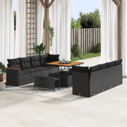 vidaXL 11-delat Trädgårdsoff set med Kuddar Svart Poly Rattan Akacia