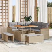 vidaXL 8-delat trädgårdsoffset med kuddar beige poly rattan akacia