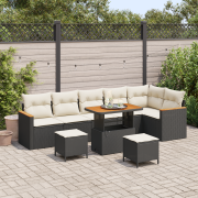 vidaXL 9-delat trädgårdsoff-set med kuddar svart poly rattan akacia