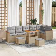vidaXL 9-delars trädgårdsoffagrupp med kuddar Beige Poly Rattan Akacia
