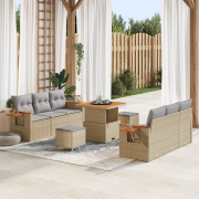 vidaXL 9-delat trädgårdsoff set med kuddar beige poly rattan akaciaträ