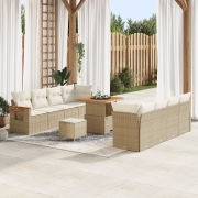 vidaXL 11-delat Trädgårdsoffset med kuddar Beige Poly Rattan Akacia