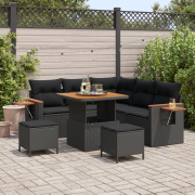 vidaXL 8-delat trädgårdsoff-set med kuddar Svart Poly Rattan Akacia