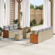 vidaXL 10-delars trädgårdsoffagrupp med kuddar beige poly rattan akaci...