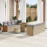 vidaXL 11-delat trädgårdsoffaset med kuddar Beige Poly Rattan Akacia
