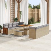 vidaXL 11-delat Trädgårdsoffaset med Kuddar Beige Poly Rattan Akacia