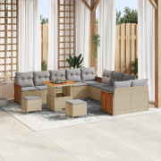 vidaXL 13-delars Trädgårdsoffset med kuddar Beige Poly Rattan Akacia