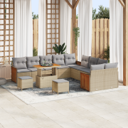 vidaXL 13-delad Trädgårdsofa Set med Kuddar Beige Poly Rattan Akacia