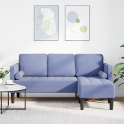 vidaXL 3-Sits L-formad Soffa Jeans Blå 160 cm Tyg
