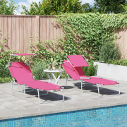 vidaXL 2 st Fällbara solstolar med solskydd - Rosa 600D Oxford-tyg
