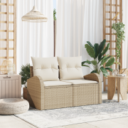vidaXL 2-sitsig trädgårdsoffa med kuddar beige polyrotting