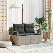 vidaXL 2-sits trädgårdsoffa med kuddar Grå Poly Rattan
