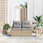 vidaXL 2-sits Gardensoffa med Förvaring & Kuddar Beige Poly Rattan