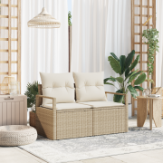 vidaXL 2-sits trädgårdssoffa med förvaring och kuddar beige polyrottin...