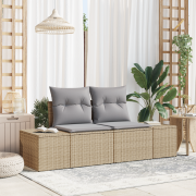 vidaXL 2-sits Trädgårdsoffa med Förvaring & Kuddar Beige Poly Rattan