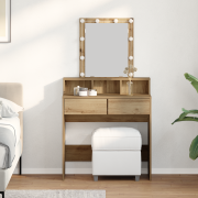 vidaXL Sminkbord med spegel och LED-lampor artisan ek konstruerat trä