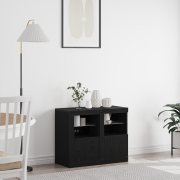 vidaXL Sidoskåp med LED-lampor 2 st Svart Ek 41x37x67 cm