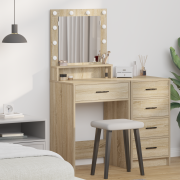 vidaXL Sminkbord med LED-lampor sonoma-ek 50x41x135 cm