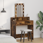 vidaXL Sminkbord med LED-lampor rökt ek 79x41x140 cm