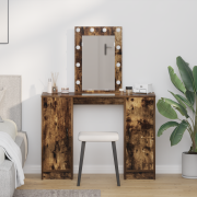vidaXL Sminkbord med LED-lampor rökt ek 102x33x135 cm