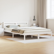 vidaXL Sängram med huvudgavel vit 140x210 cm massiv furu