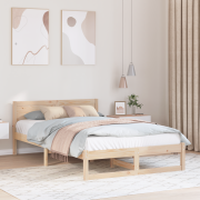 vidaXL Sängram Naturlig Massivt Tallträ 135 x 190 cm Hållbar Sängram