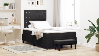 vidaXL Boxspring-säng med madrass & bänk svart 120x190 cm sammet
