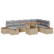 vidaXL 9 Delars Trädgårdsoffset med Kuddar Beige Poly Rattan