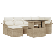 vidaXL 7 Delar Trädgårdsoffagrupp med Kuddar Beige Poly Rattan
