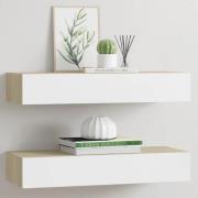 vidaXL Vägglådor ek och vit 2 st 60x23,5x10 cm MDF